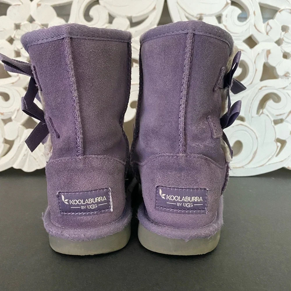 Koolaburra by Ugg Girls Purple Suede Boots 2 Bows Size 12 Boho Winter Cozy Warm